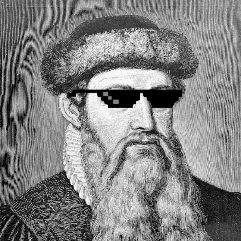 gutenberg with "cool" glasses